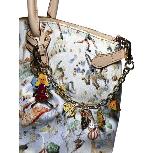 Piero Guidi Magic Circus Cherie Embossed Print Womens Large Tote Bag w/ Charm - Picture 6 of 8